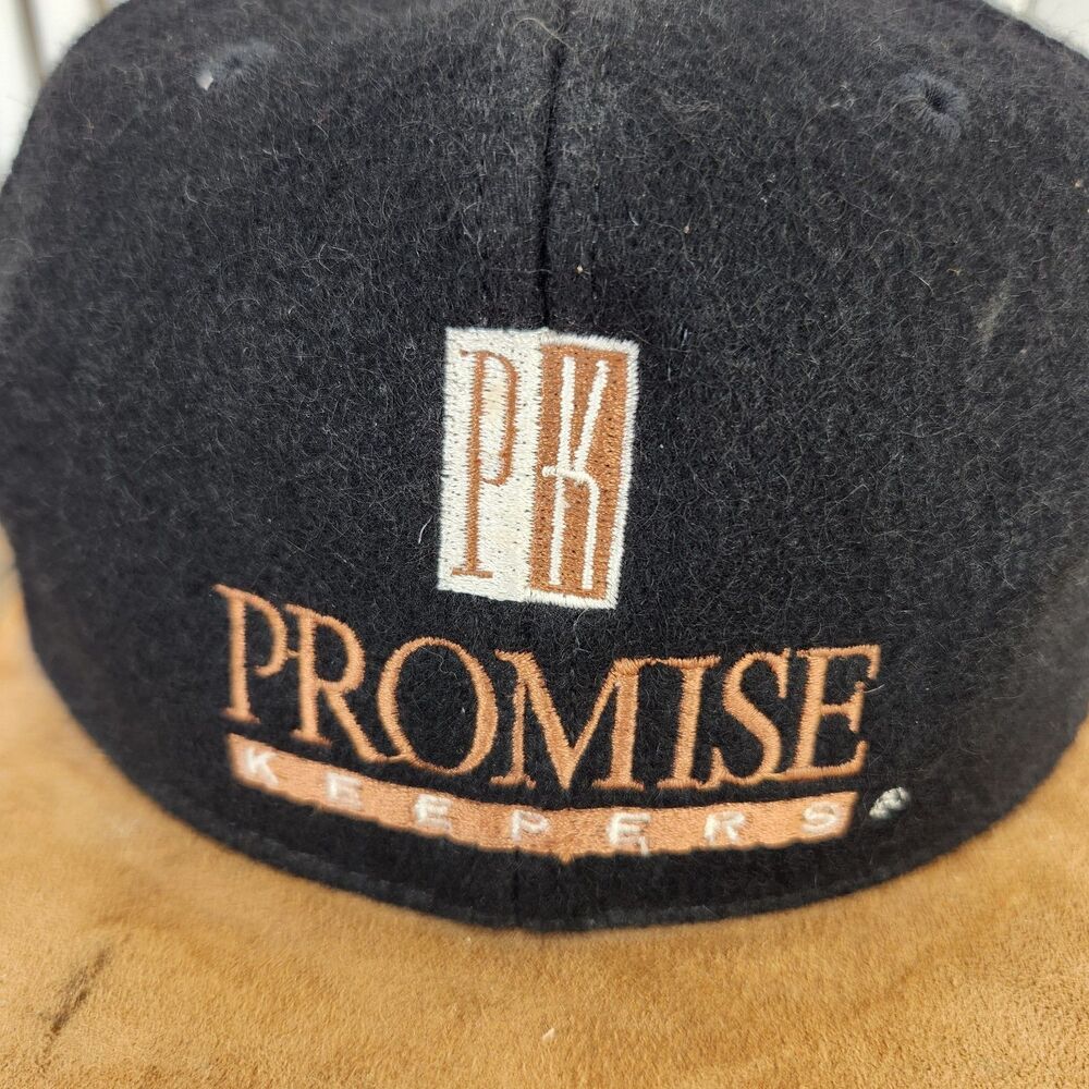 VTG Promise Keepers Men of Integrity Felt Baseball Cap Black Brown Strapback USA - Picture 3 of 10